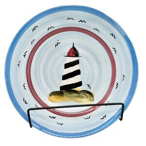 Alco Lighthouse Ceramic Plate 8 Inch Blue Red Coastal Decor By Alco